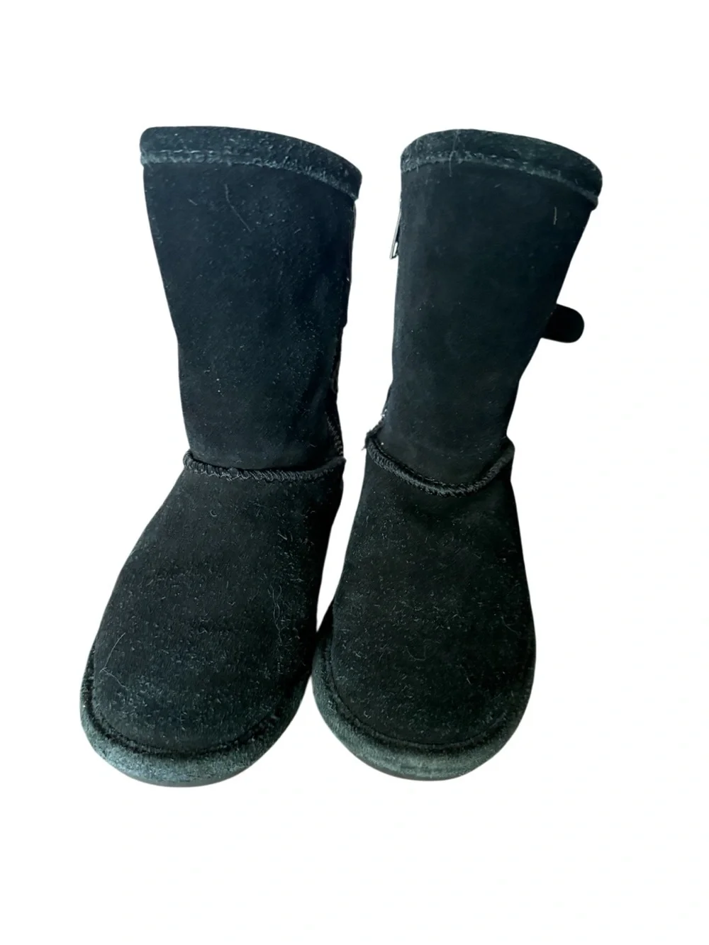 Bearpaw Bodie Toddler Black Suede Knit-Back Winter Shearling Boots-Size 10